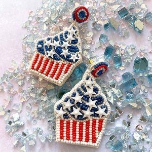 Seed Beading 4th Of July Cupcake Chunky Earrings